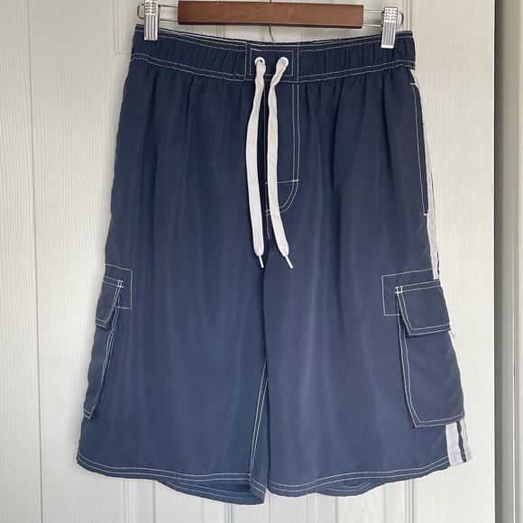 Asbury Threadz Mens Trunk Medium Elastic Waist Swim Navy Mako Core Performance - Picture 13 of 16